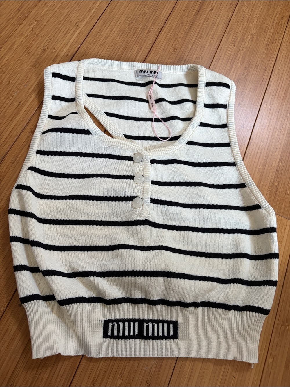 Cream and Black Striped Button-Front Knit Tank
